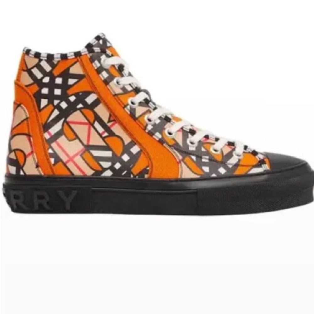 Burberry Orange Black White Geometric High-Top Sneakers worn twice - Picture 3 of 4